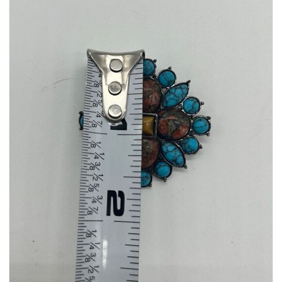 Faux Turquoise & Sunstone Brooch Pin - Picture 3 of 4